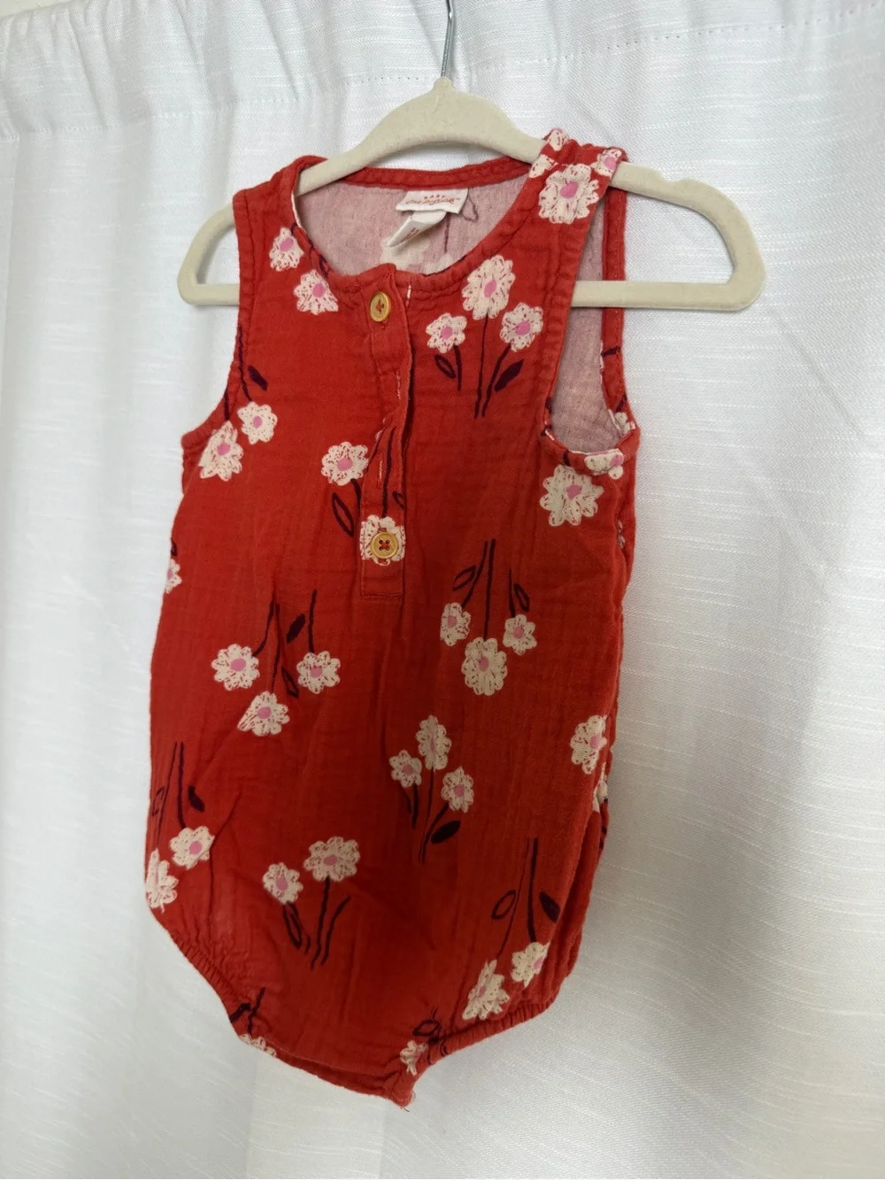Cat & Jack Baby Girls Floral Muslin Bubble Romper Rust Orange | Size 18M